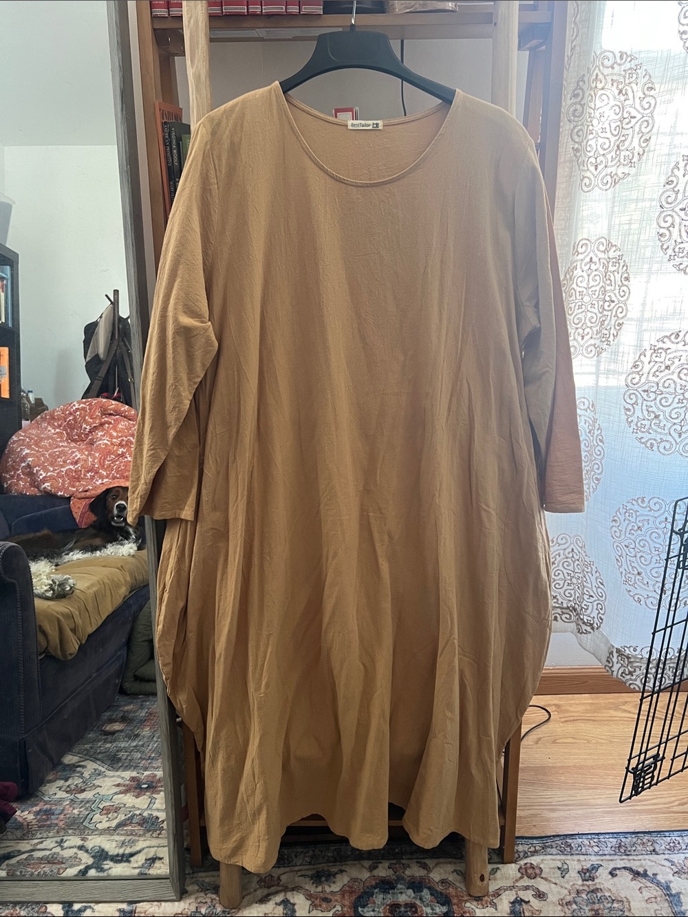 Relaxed Long Sleeve Women's Dress in Camel Brown